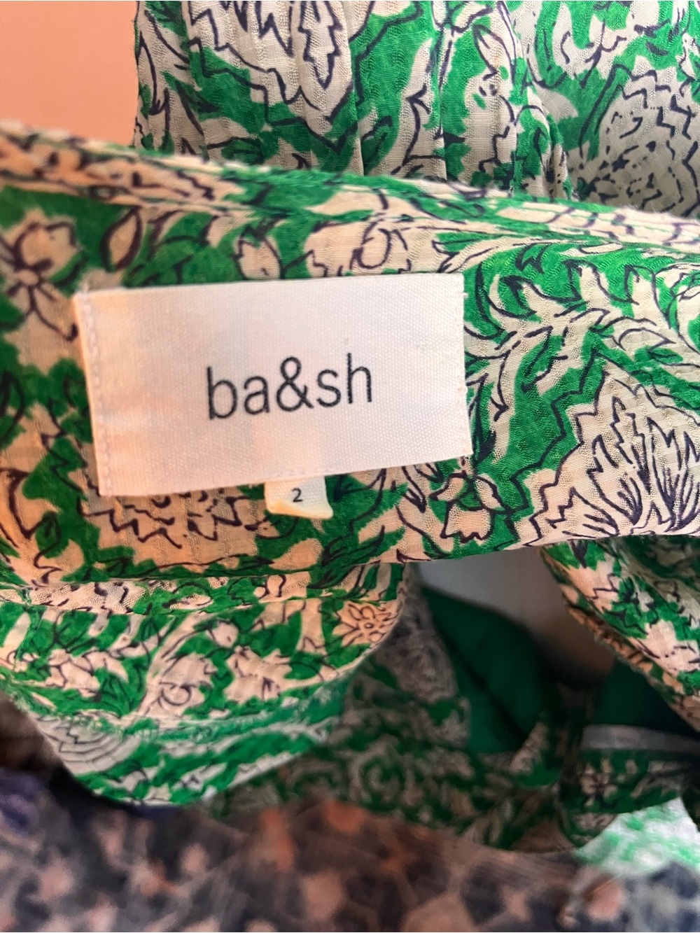 ba&sh Green Floral V-Neck Midi Dress with Ivory Print - Picture 6 of 8
